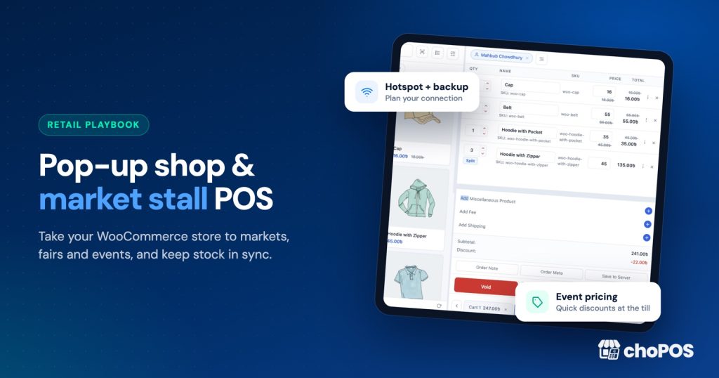 Seller at a craft market stall using a pop-up shop POS with WooCommerce